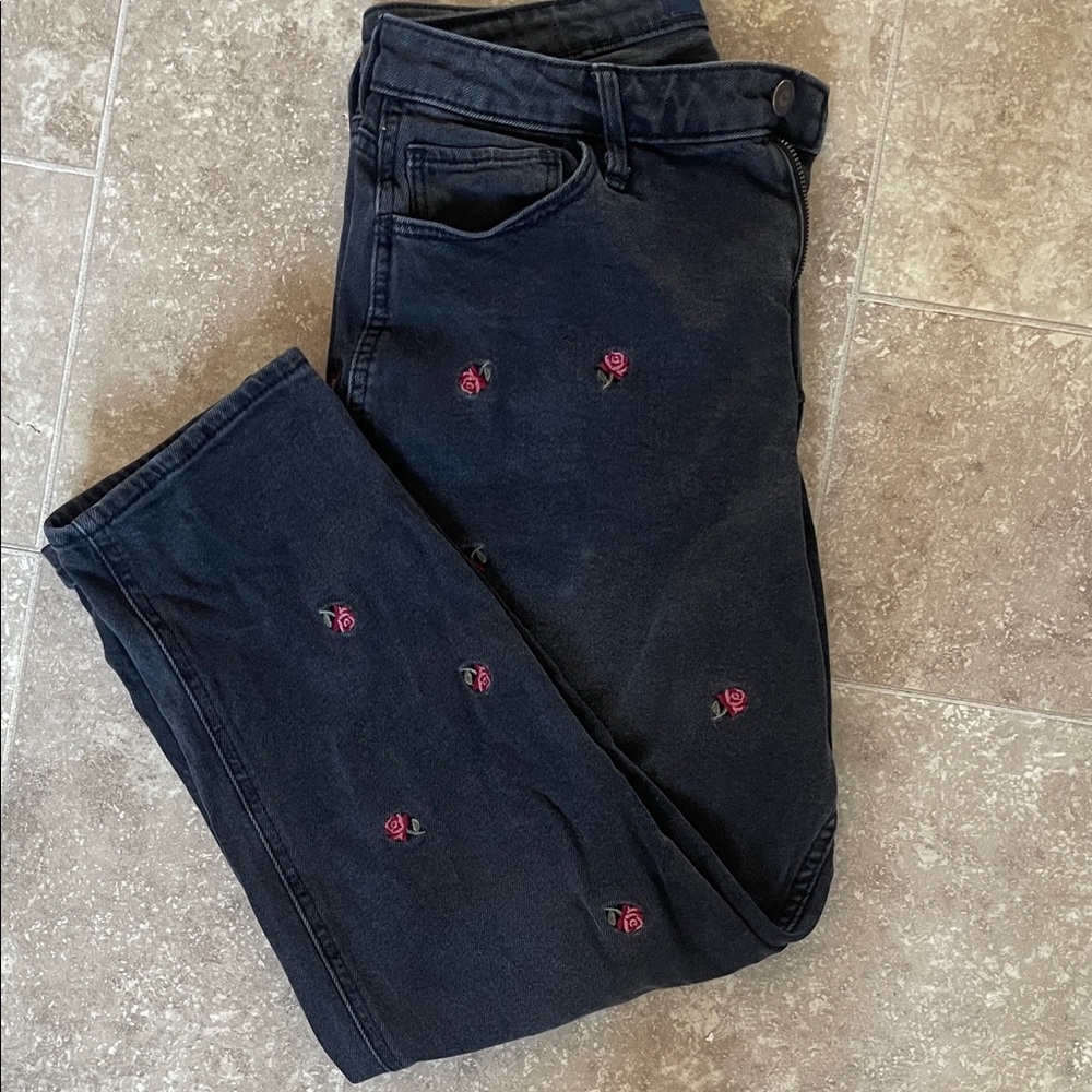 Hollister Black Ankle Jeans with Red Embroidery